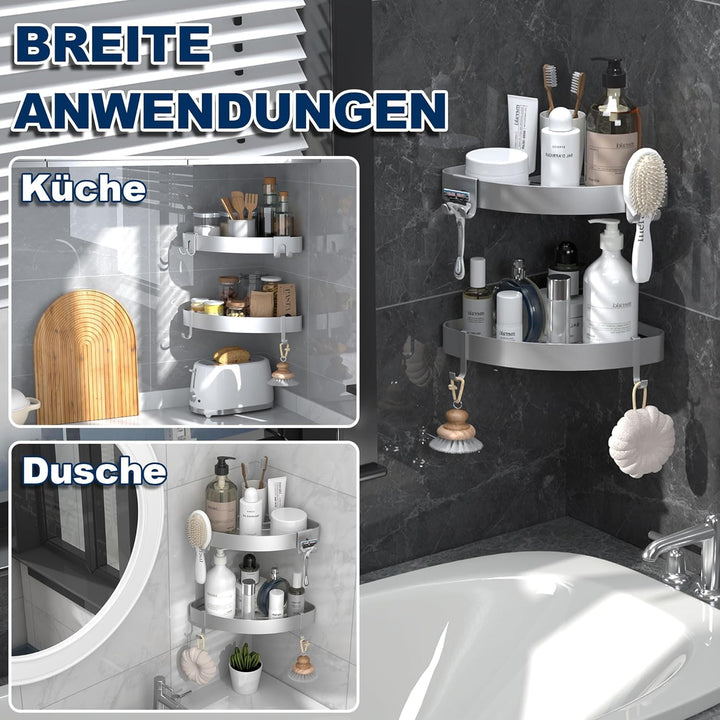 Duschablage Ohne Bohren Ecke Silber, Shampoo Halterung für Dusche und Rostschutz Duschregal-mit 4 Ha