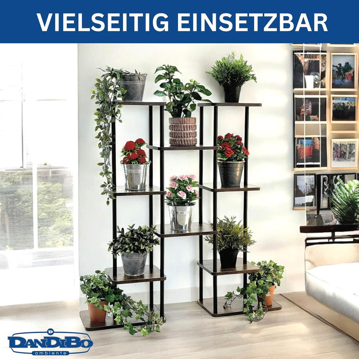 DanDiBo Blumenregal Indoor Metall Schwarz 6 Etagen Holz 96584 Blumentreppe 100 cm Pflanzenständer Mo