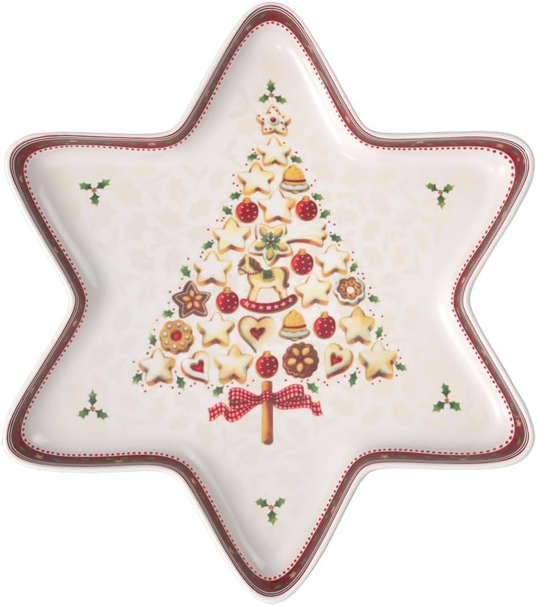 Villeroy und Boch Winter Bakery Delight Grosse Schale in Stern-Form, Premium Porzellan, Weiss/Rot/Be