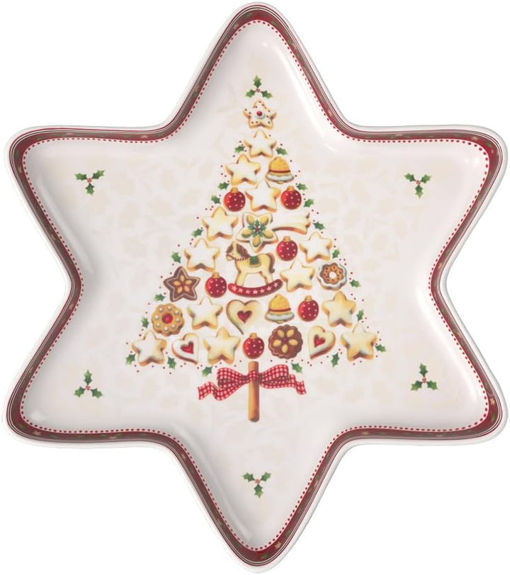 Villeroy und Boch Winter Bakery Delight Grosse Schale in Stern-Form, Premium Porzellan, Weiss/Rot/Be