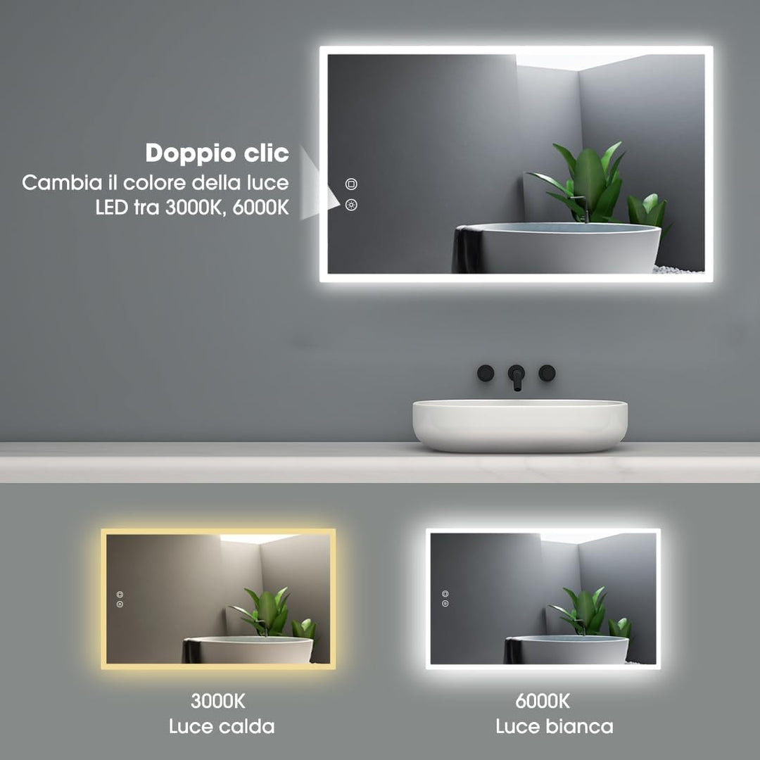 byecold Badspiegel mit Beleuchtung 100x60CM, LED Badezimmerspiegel, Wandspiegel Bad Spiegel mit Touc
