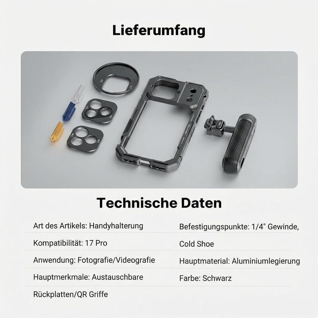 NEEWER 17 Pro Käfig Cage Video Rig Handy Stabilisator Set kompatibel mit iPhone 17 Pro mit 67mm Filt