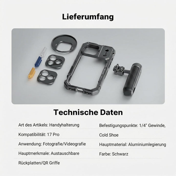 NEEWER 17 Pro Käfig Cage Video Rig Handy Stabilisator Set kompatibel mit iPhone 17 Pro mit 67mm Filt