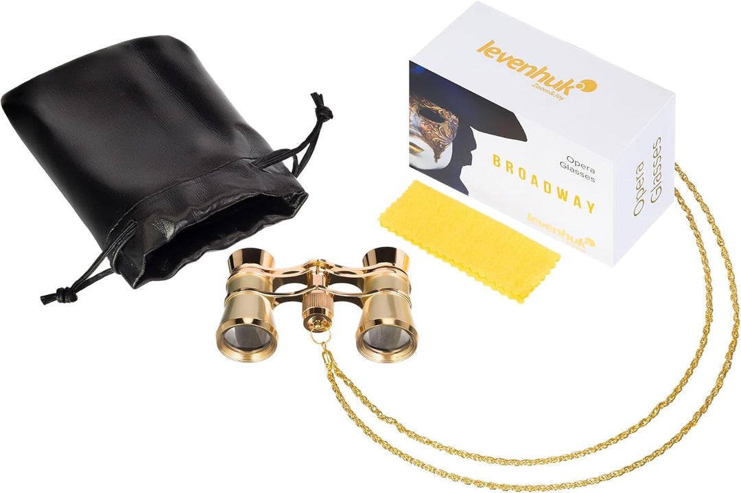 Levenhuk Broadway 325B Opernglas (Goldfarbiges Theaterfernglas mit Kette) GOLD, mit Kette, kein Lich