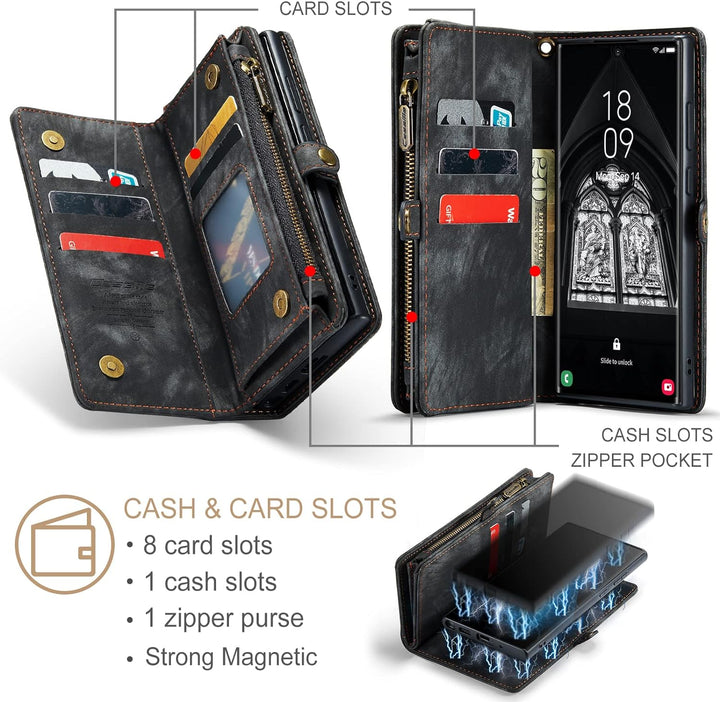 UFinetech Samsung S23 Ultra Hülle, Stossfest Kartenfach Magnetisch Abnehmbare Tasche Samsung Galaxy