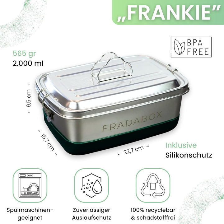 Lunchbox „Frankie“ 2000ml, 4 Fächer, Premium Edelstahl Dose mit Etagen, Meal Prep Bento Box, BPA-fre