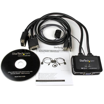 StarTech.com 2 Port VGA USB KVM Switch Kabel - VGA KVM Umschalter USB Powered mit Fernumschaltung, S