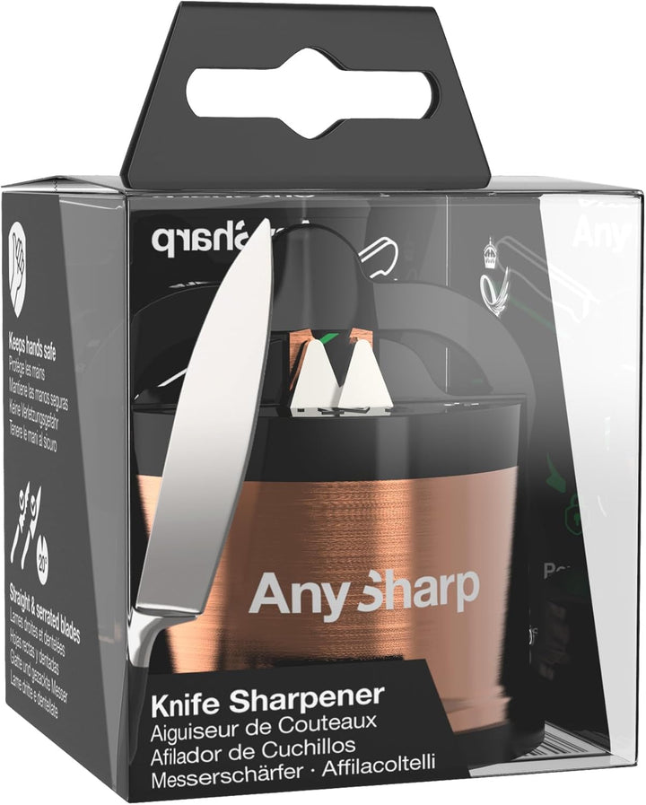 AnySharp Pro Metall Messerschärfer, Freihändige Sicherheit, PowerGrip Saugnapf, Schärft alle Küchenm