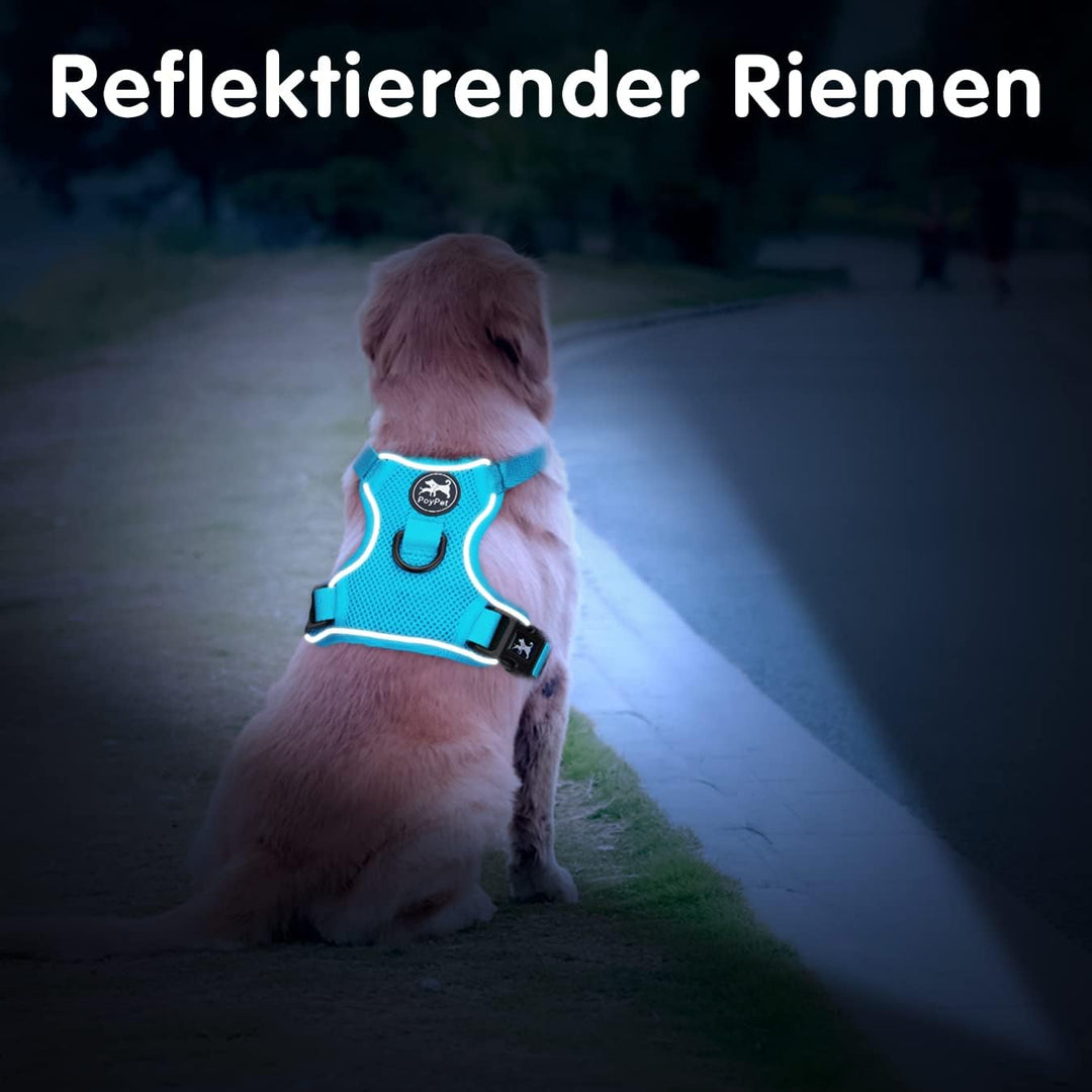 PoyPet Reflektierendes, weiches, atmungsaktives Hundegeschirr aus Mesh, erstickungsfreie, doppelt ge