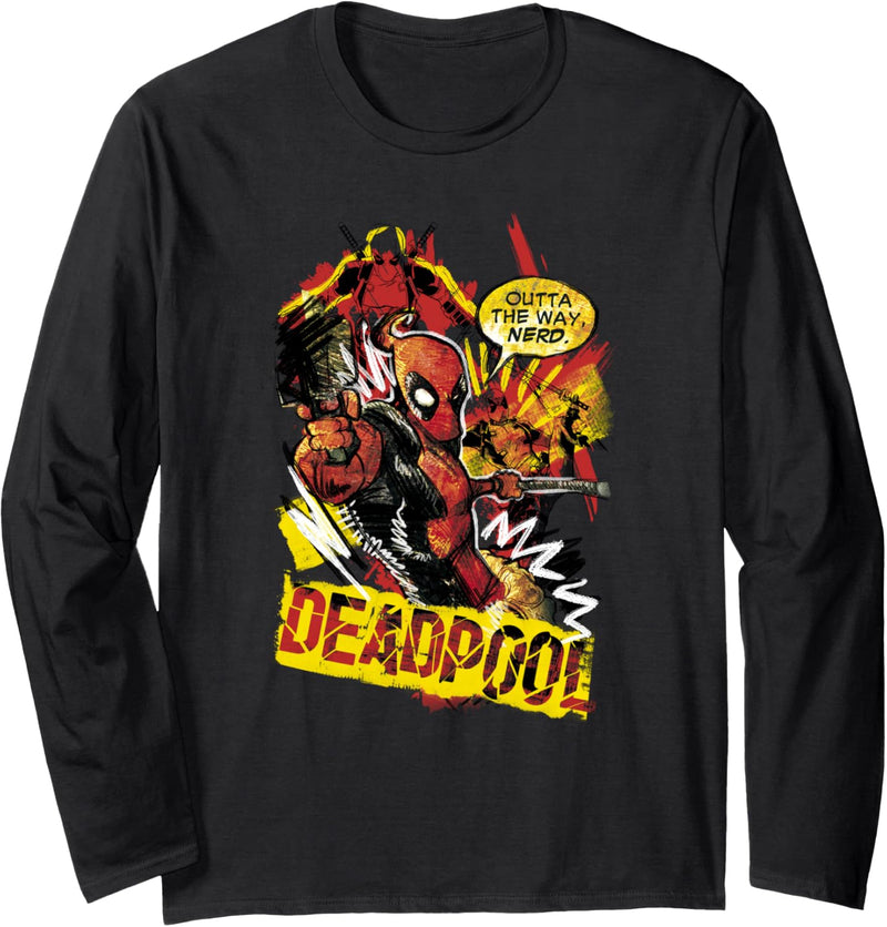 Marvel Deadpool Outta the Way Nerd Langarmshirt