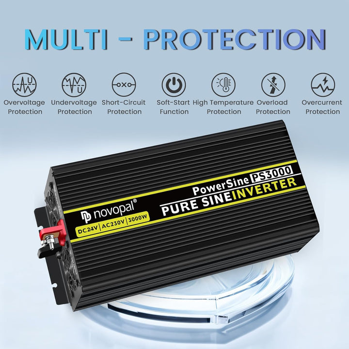 NOVOPAL 3000W KFZ Reiner Sinus Spannungswandler - Auto Wechselrichter 24V auf 230V Umwandler - Inver