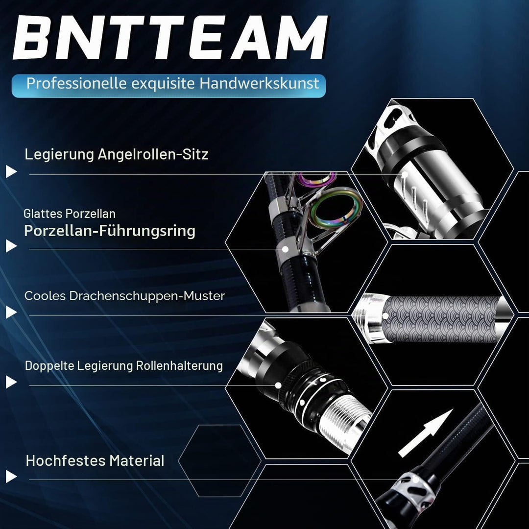 BNTTEAM Neue Tragbare Angelrute 99% Kohlefaser mit fluoreszierender Rute Spitze,Teleskopische Super