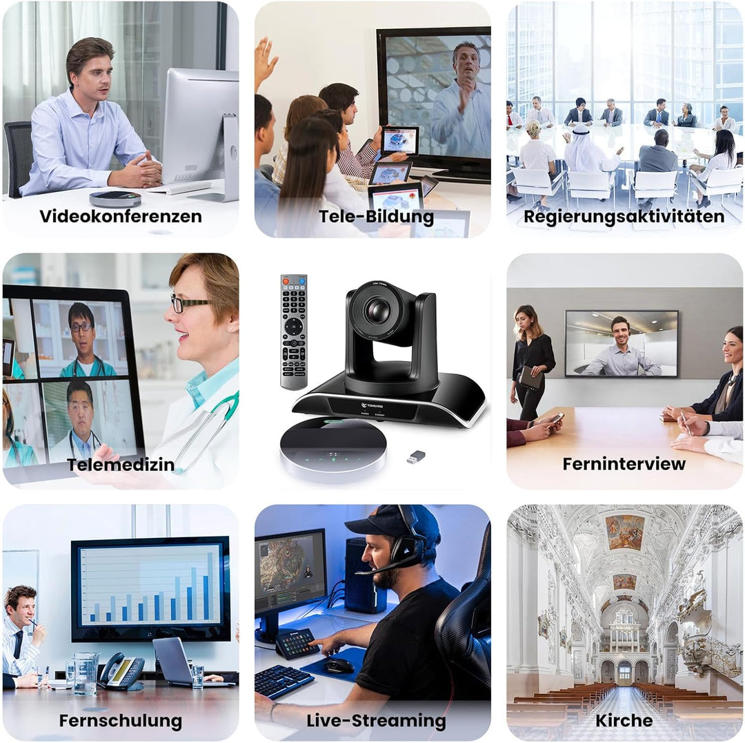 TONGVEO All-in-1 Konferenzraum-Kamera-System Und Bluetooth-Mikrofon Kombination,1080P 60fps 3-Fach o