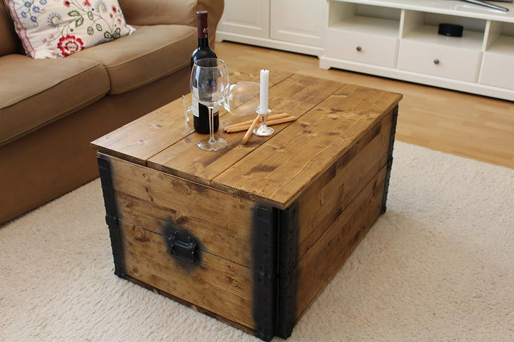 Uncle Joe´s Holzkiste Truhe Couchtisch Beistelltisch Vintage Shabby chic Landhaus Massivholz nussbau