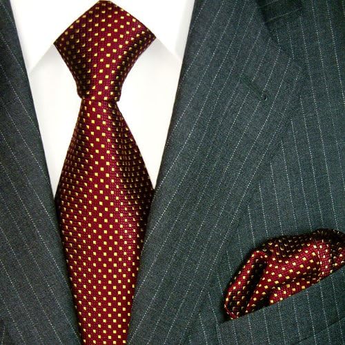 Lorenzo Cana - Marken 2 er Set aus 100% Seide - Krawatte mit Einstecktuch - Kastanienbraun Gelbe Tup