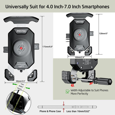 iMESTOU Motorrad Kabellose Telefonhalterung Ladegerät mit Qi & USB C Port, Anti-Diebstahl 1 "Ball Le