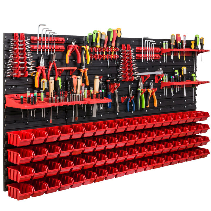 Lagersystem Werkstattregal | 156 x 78 cm | 76 stck. Box | Wandregal mit Werkzeughalterungen und Stap