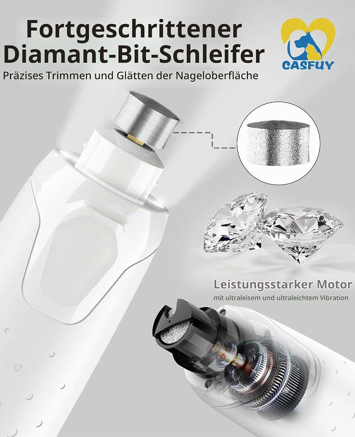 Casfuy Krallenschleifer für Hunde - (45 dB) 6-Gang-Haustier-Krallenschleifer mit 2 LED-Lichtern für