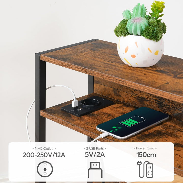CHOEZON Beistelltisch Schmal, Sofatisch mit Ladestation, Nachttisch mit 2 Holzwerkstoffplatten und 1