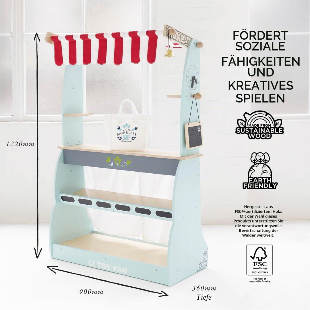Le Toy Van – Honeybake Laden und Kaffeestand-Rollenspiel aus Holz für Kinder | Café oder Supermarkt-
