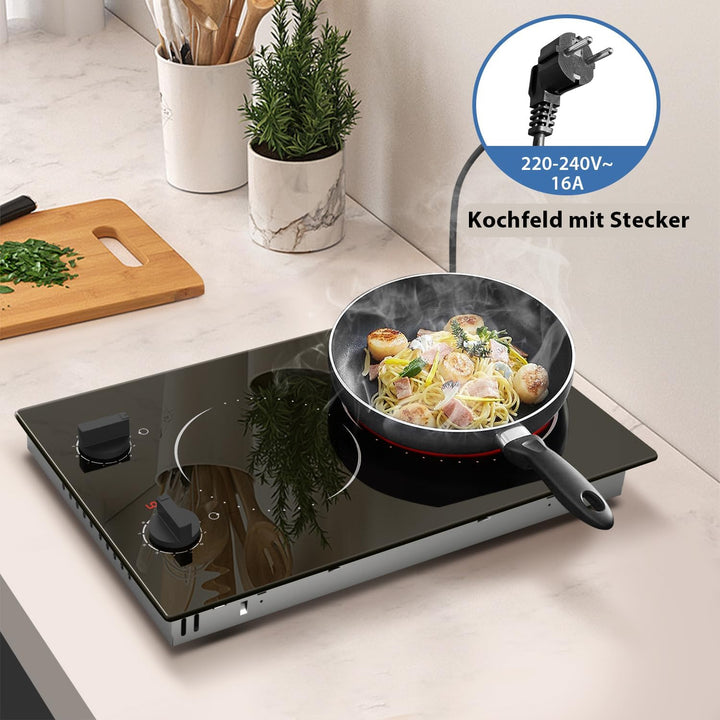 Hobsir Autarkes Glaskeramikkochfeld 2 Platten 30 cm, Elektroherd Eingebautes 2-Zonen-Keramikkochfeld