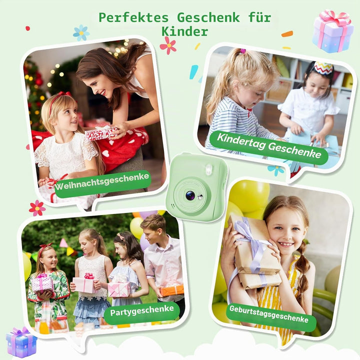 Hangrui Kinderkamera Sofortbildkamera, 14MP Sofortbildkamera Kinder mit 32G Karte & Druckpapier, 108