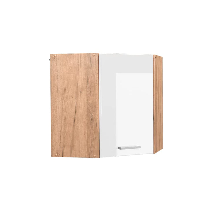 Vicco Eckhängeschrank R-Line, Weiss Hochglanz/Goldkraft Eiche, 57 cm Weiss Hochglanz Eckhängeschrank