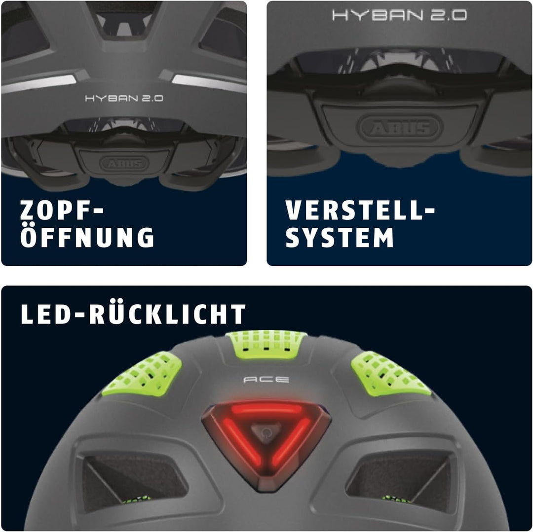 ABUS Stadthelm Hyban 2.0 ACE - Fahrradhelm mit Visier, Licht und ABS-Hartschale - für Damen und Herr