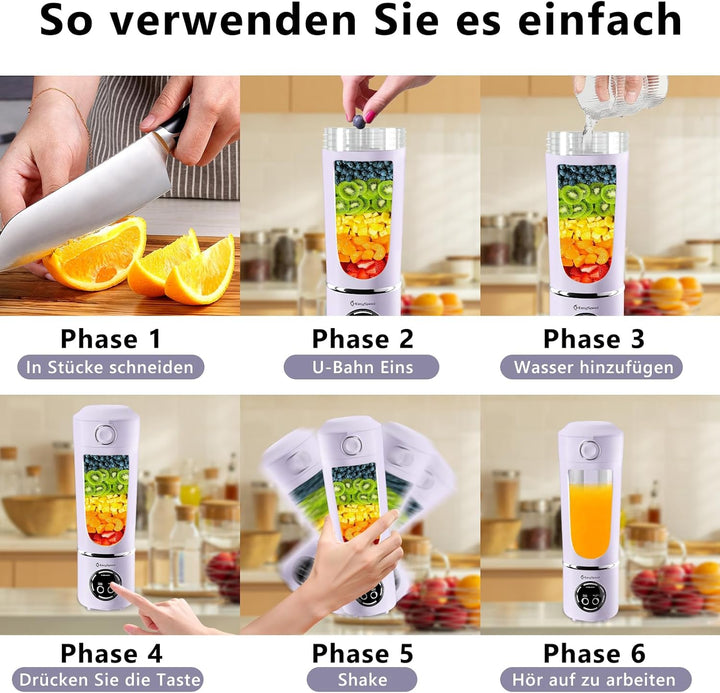 EasySpeed Tragbarer Mixer, 700 ml Persönlicher Mini-Mixer, 1500 mAh Elektrisch Typ C über USB, 12 Ed