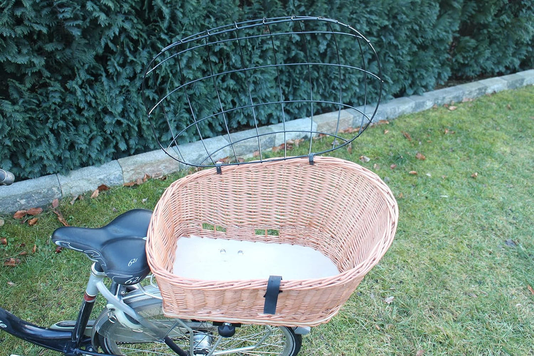 Hundefahrradkorb für Gepäckträger aus Weide mit Metallgitter Natur XL oder XXL Gepäckträgerkorb (XXL