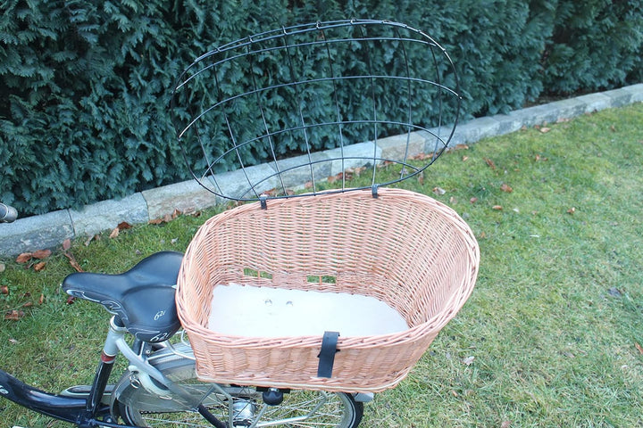 Hundefahrradkorb für Gepäckträger aus Weide mit Metallgitter Natur XL oder XXL Gepäckträgerkorb (XXL