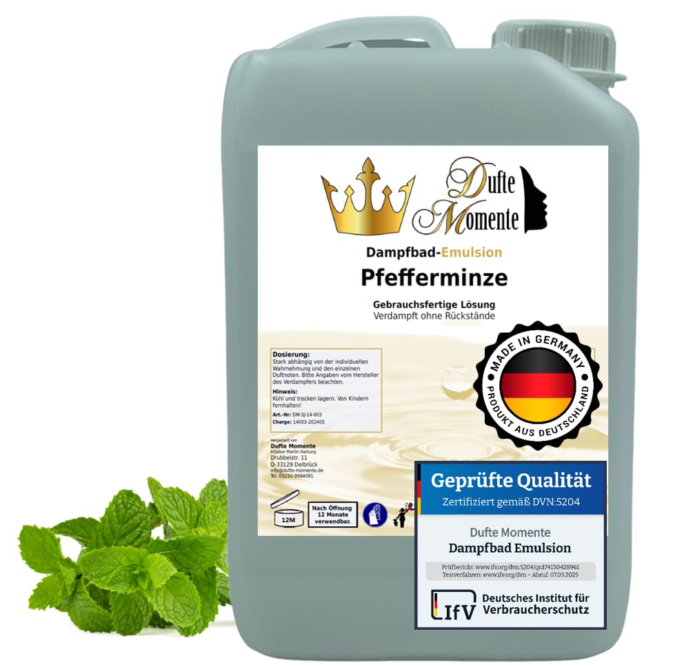 Dufte Momente | Dampfbad Emulsion 3 Liter Pfefferminze | geprüfte Qualität | mit naturreinen und nat