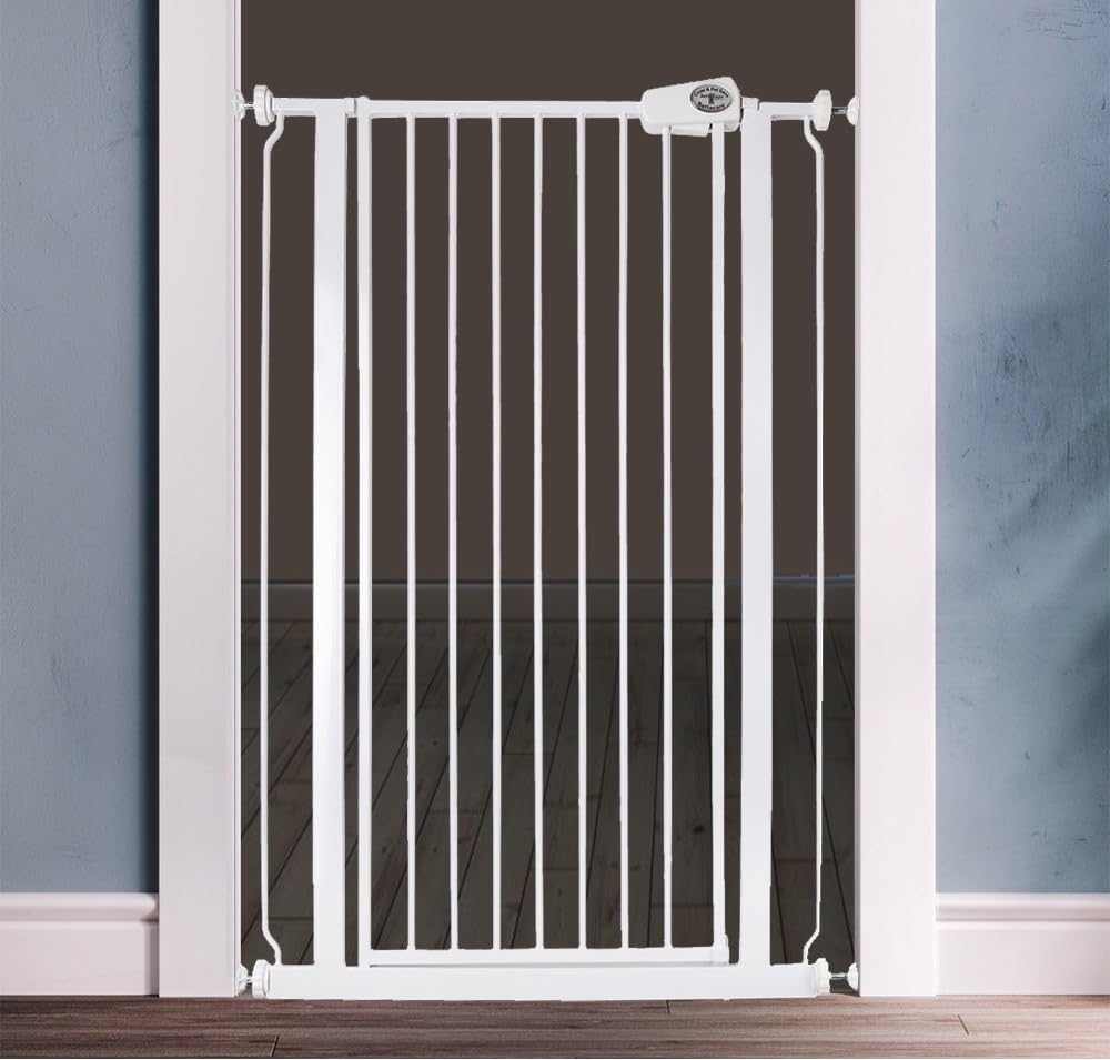 Safetots Extrahohes schmaler Metall-Sicherheitsgitter, Druckmontage, 68.5cm - 75cm, Weiss, 104cm Höh