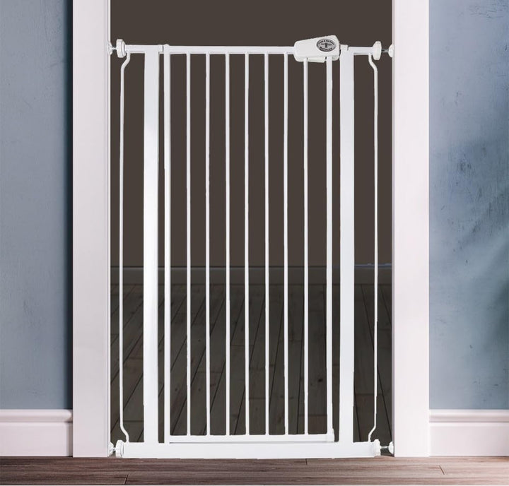Safetots Extrahohes schmaler Metall-Sicherheitsgitter, Druckmontage, 68.5cm - 75cm, Weiss, 104cm Höh