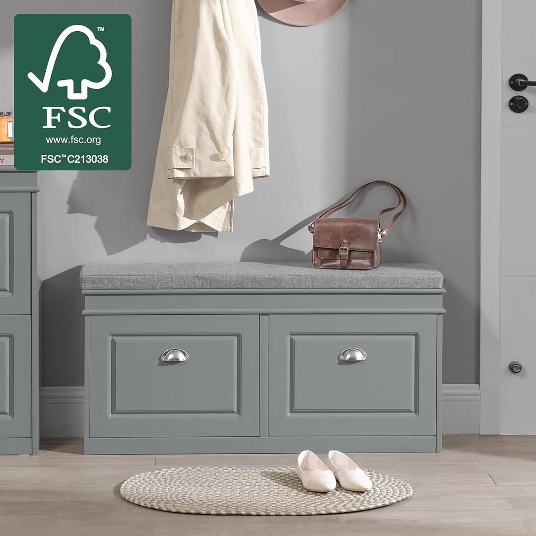 SoBuy Schuhbank mit Sitzfläche Sitzbank mit Stauraum und 2 Klappen, schmaler Schuhschrank mit Sitzba