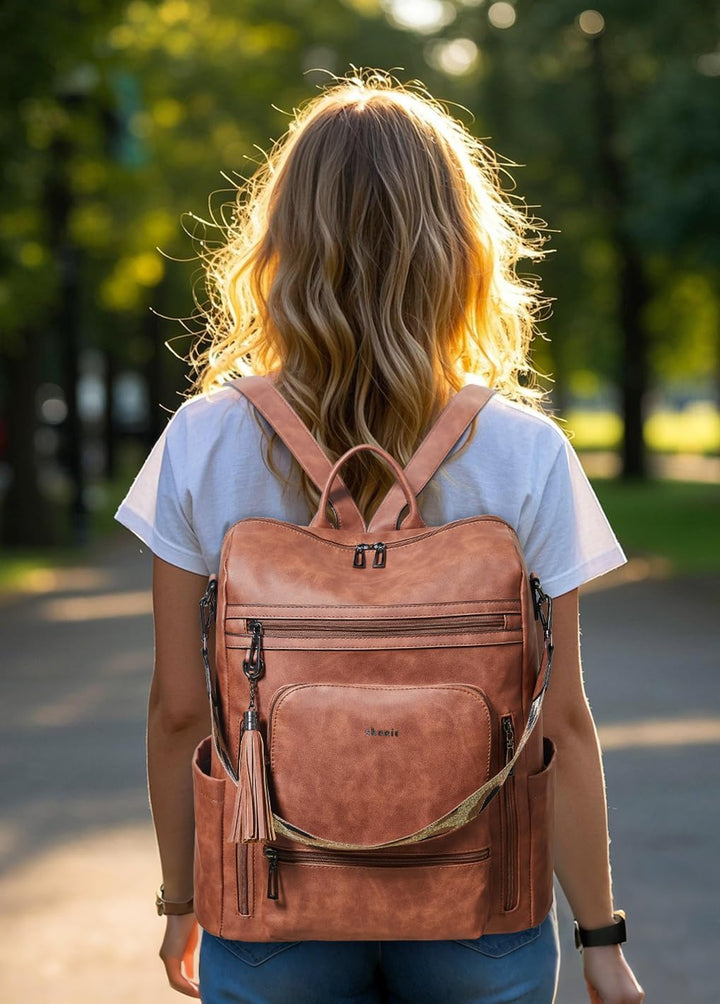 Shrrie rucksack damen elegant geeignet für 15,6Zoll-Notebooks Langlebig wasserdicht Damen aus Leder