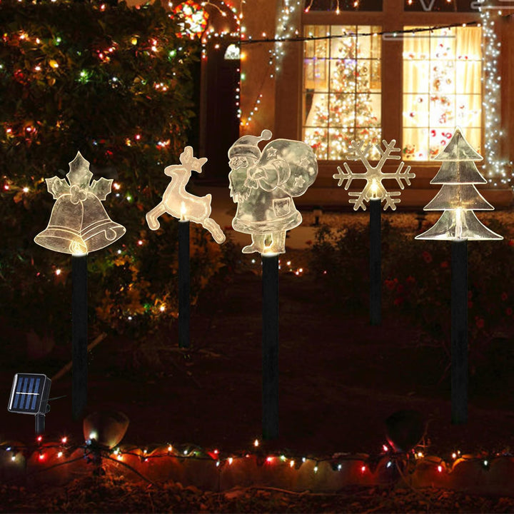 Shinybox Solar Weihnachten Gartenleuchten, 5 Stück Glocken, Elch, Weihnachtsmann, Weihnachtsbaum, Sc