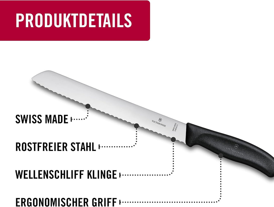 Victorinox, Swiss Classic, Profi Brotmesser, Extra Scharfe Klinge, Wellenschliff, 21 cm, Robuster Ku