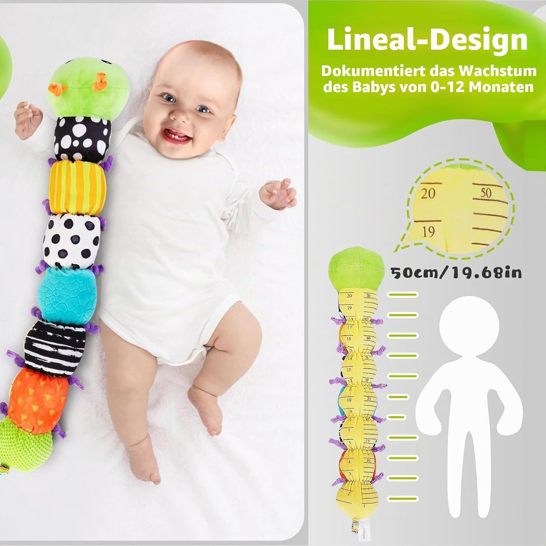 Baby Raupe Spielzeug 0-12 Monate, Musik Plüsch Bauchlage Spielzeug mit Rassel Knisterei Quietsche &