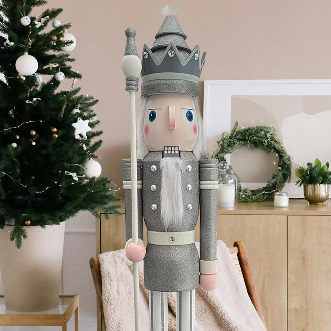 CDL Nussknacker, 1.8 m hoch, lebensgross, gross, mit Glitzer, Weihnachten, Holz, Königs-Ornament auf