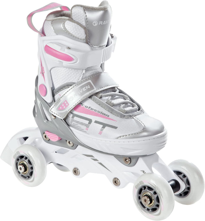 3in1 Inline Skates Inliner Triskates Rollschuhe Raven Profession Weiss/Rosa 28-32 (18,5cm-21cm), Wei