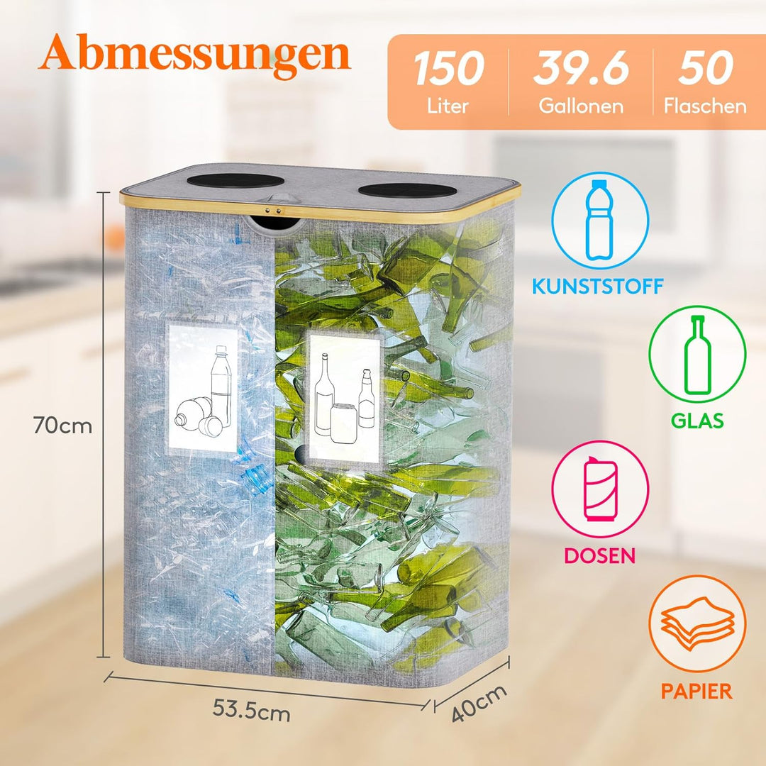 Lifewit 150L Pfandflaschen Sammelbehälter, Flaschen Organizer mit Deckel, Flaschensammler Leergut 2