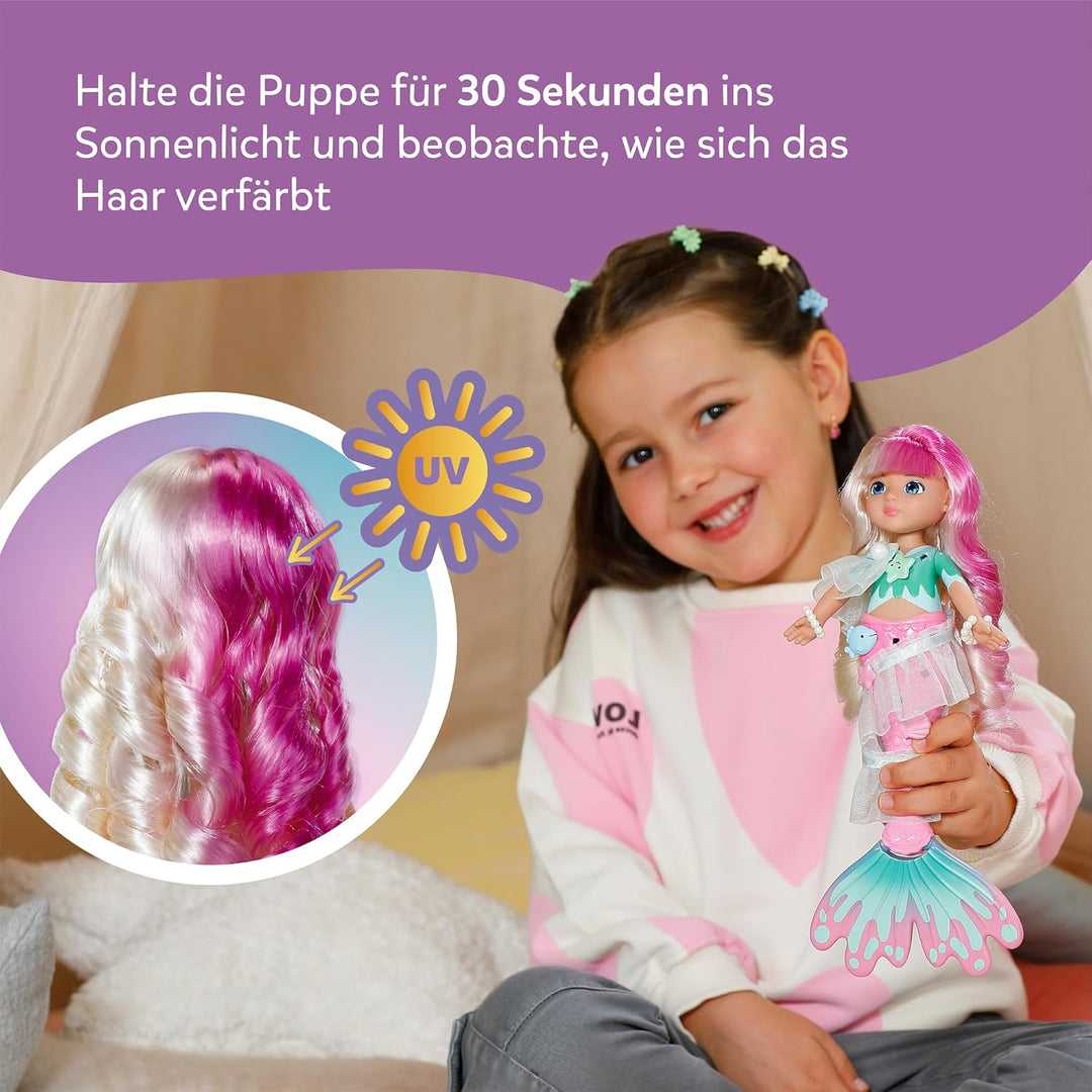 Baby Born Glam Up Sparkle, Meerjungfrau mit Langen blonden Haaren mit UV-Farbeffekt, zum Stylen mit