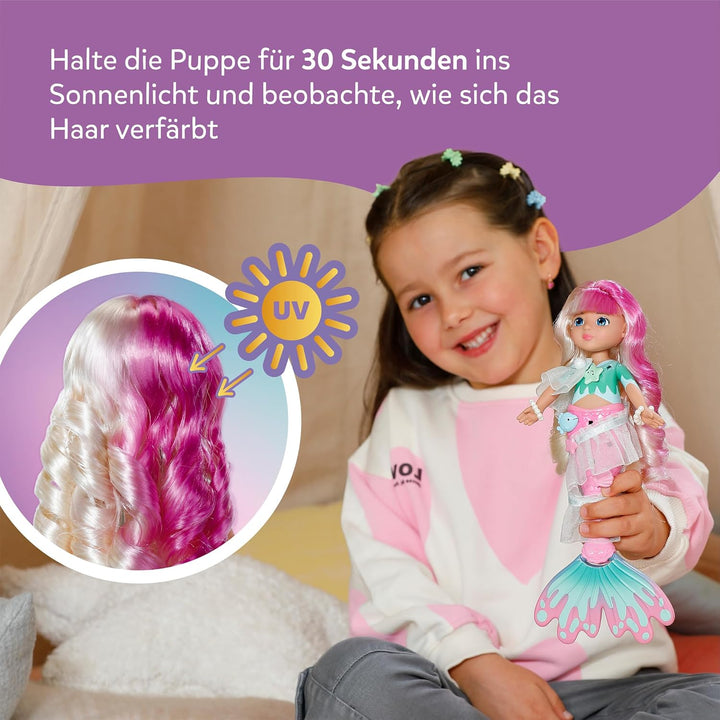Baby Born Glam Up Sparkle, Meerjungfrau mit Langen blonden Haaren mit UV-Farbeffekt, zum Stylen mit
