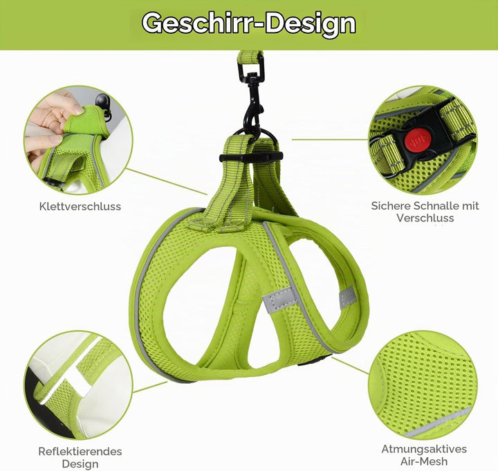 BELLA &amp; PAL Hundegeschirr Kleine Hunde mit Leine, Step-in Geschirr aus Air Mesh, Anti Zug Reflektier