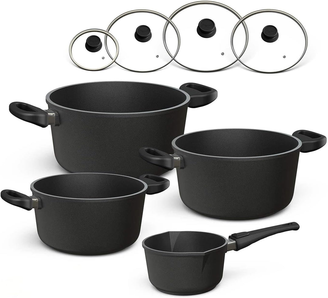 Hoffmann Töpfeset Induktion mit Glasdeckel, 8-teilig I Set alle Herdarten auch Induktion I Kochtöpfe