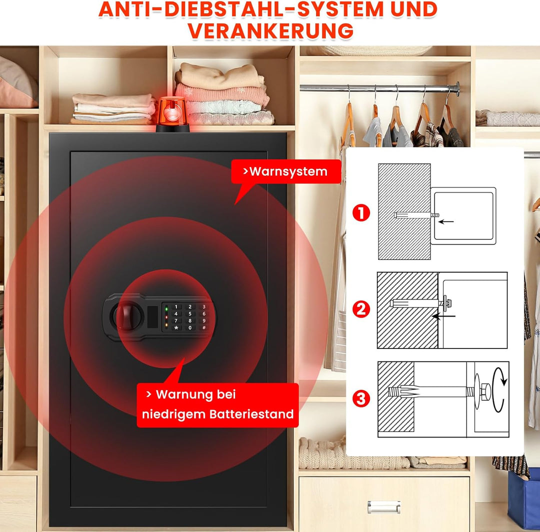 85L Grosser Feuerfester Tresor mit Feuerfeste Dokumententasche, Digitaler Heimtresor mit Herausnehmb