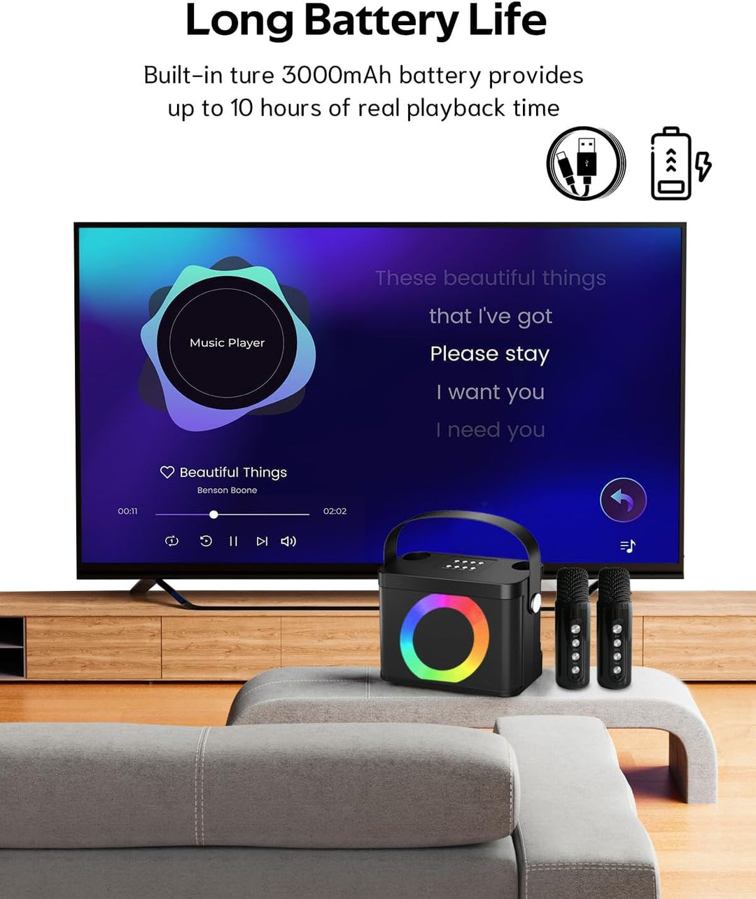 Karaoke Maschine,Karaoke anlage mit 2 mikrofonen, tragbaren Karaoke Box, Bluetooth Lautsprecher mit