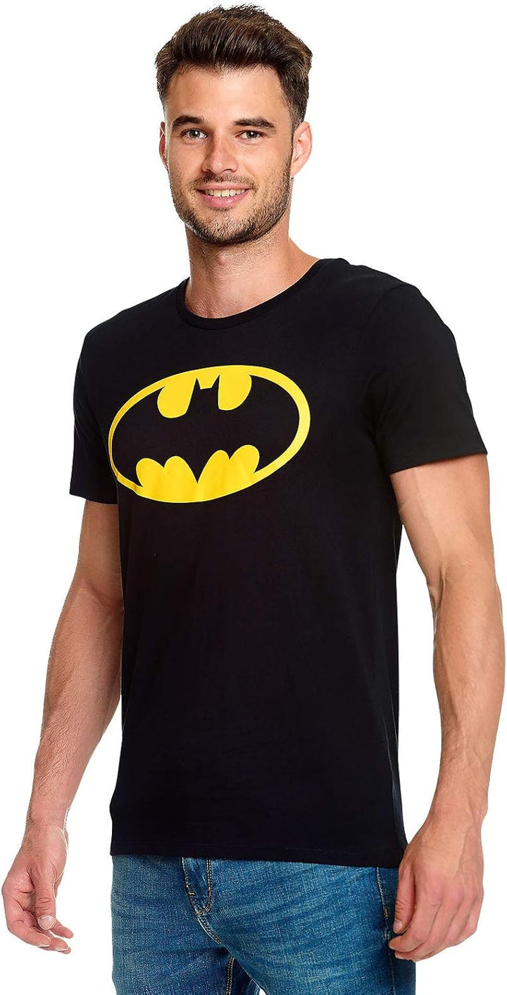 Elbenwald Batman T-Shirt Retro Logo Symbol Frontprint Baumwolle Herren Damen schwarz L Retro Logo, L