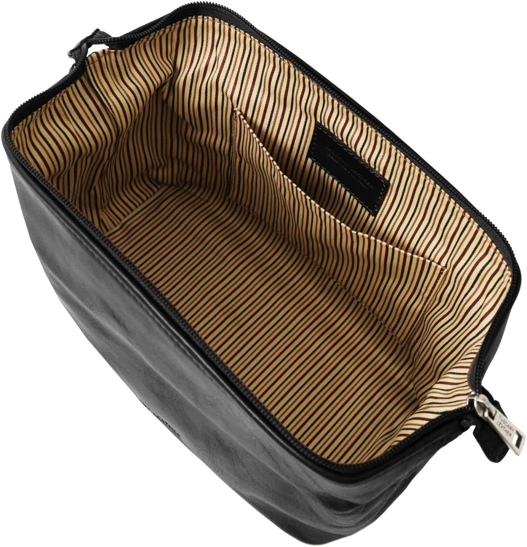 Tuscany Leather Smarty Reise- Kulturtasche aus Leder - Gross Schwarz, Schwarz